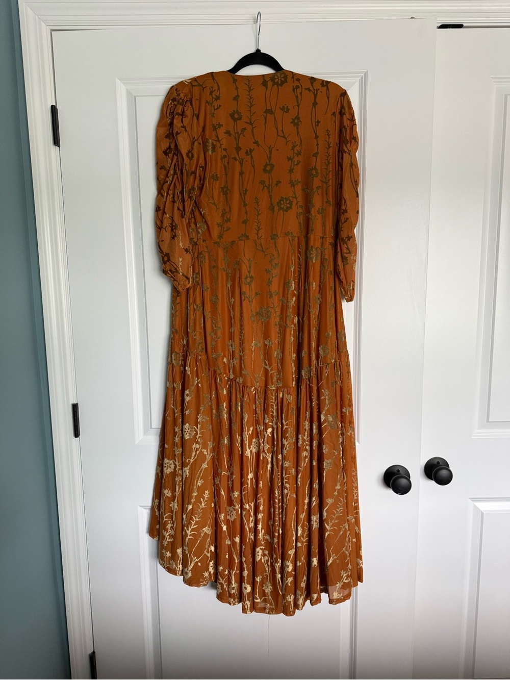 Anthropologie Hutch Velvet Wrap Dress Burnt Orange Gold Floral Midi Dress Size S - Picture 4 of 4
